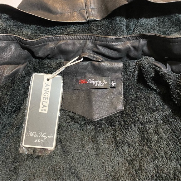 NWT Women’s Hooded Faux Leather Jacket P/S Black - Picture 6 of 8